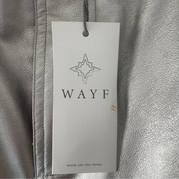 Wayf Silver Metallic Pants straight leg futuristic zip button pockets belt loops - Picture 8 of 12